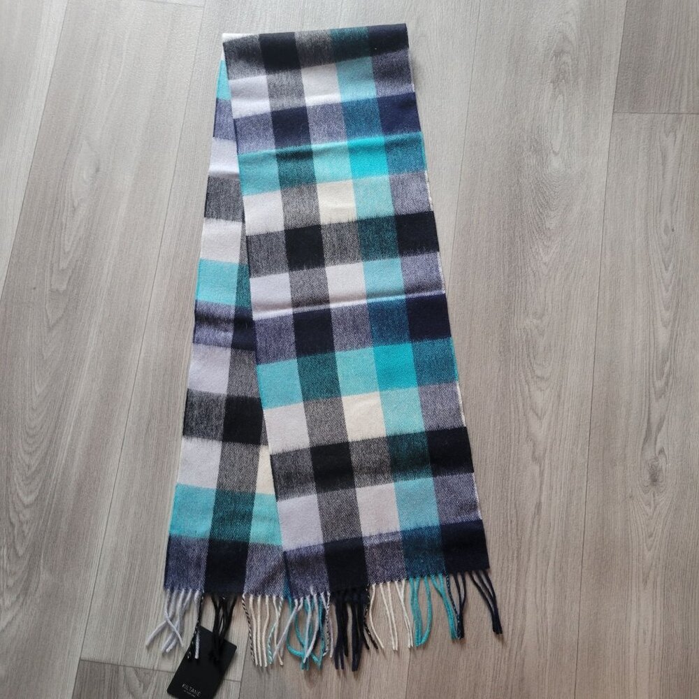 Luxury Kiltane Of Scotland 100% Lambswool Blue & Black Check Scarf For Men & Wom